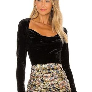 Free People Perfect Date Velvet Top Black Cowl Neck Long Sleeve Womens XL